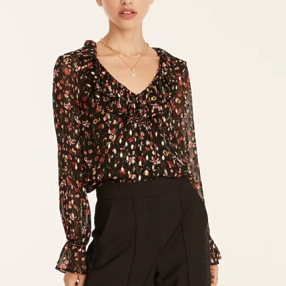 J.Crew Ruffleneck Top in Midnight Vintage Floral - Size M - Picture 2 of 5